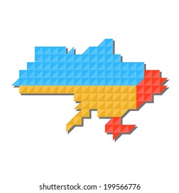 Map of Ukraine with national flag inside, vector. Russo-Ukrainian war