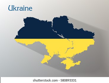 Map of Ukraine with the national flag on it. Stylish map isolated on dark grey background. Vector image. 
