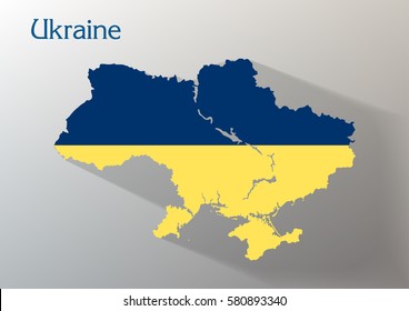 Map of Ukraine with the national flag on it. Stylish map isolated on dark grey background. Vector image. 