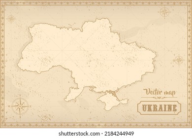 Map of Ukraine in the old style, brown graphics in retro fantasy style