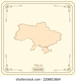 Map of Ukraine in the old style, brown graphics in retro fantasy style