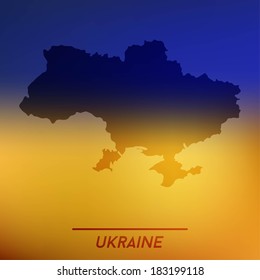 Map of Ukraine on blue-yellow background (national flag of Ukraine), vector