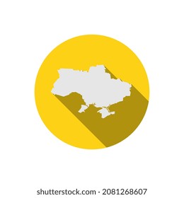 Map of Ukraine on yellow circle with long shadow