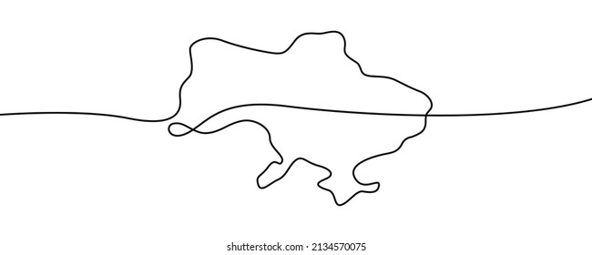 Map of Ukraine in one line. Conflict between Russia and Ukraine. War in Ukraine. Vector illustration