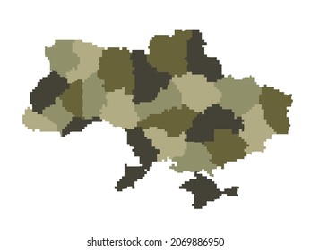 Mapa de Ucrania en píxeles con colores camo uniforme del ejército ucraniano