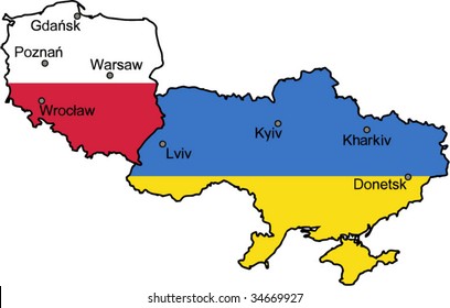 Map Of Ukraine And Poland -  The Host Countries Of UEFA Euro 2012