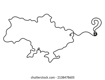 Mapa de Ucrania con signo de interrogación como dibujo de fondo blanco. Vector