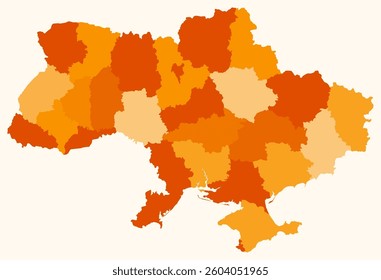Map of Ukraine with regions. A simple country border map with regional divisions. Orange color palette. Flat Ukraine shape with administrative division. Vector illustration.