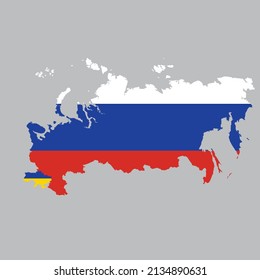 Karte der Ukraine und Russlands mit Flaggen einzeln auf grauem Hintergrund