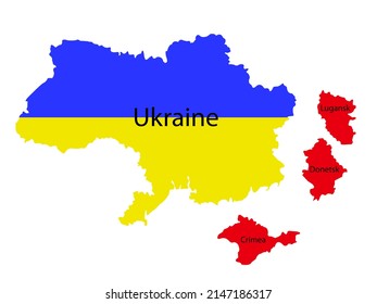 map of Ukraine with separated Donetsk, Luhansk and Crimea