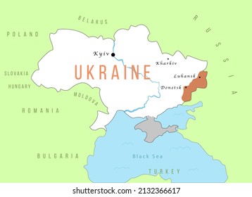 Map of Ukraine surrounded by Moldova, Romania, Hungary, Slovakia, Poland, Belarus and Russia