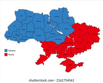 Map of Ukraine with territories occupied by Russia