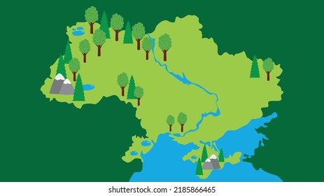 Karte der Ukraine mit Bäumen und Bergen