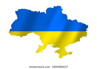 Map of Ukraine with ukranian flag on white isolated background. Vector Illustration of the Flag Incorporated Into the Map of Ukraine. Map of Ukraine on a white background