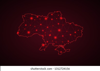 Map of Ukraine. Wire frame 3D mesh polygonal network line, design sphere, dot and structure. communications map of Ukraine. Vector Illustration EPS10. - Vector