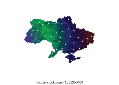 Map of Ukraine. Wire frame 3D mesh polygonal network line, design sphere, dot and structure. communications map of Ukraine. Vector Illustration EPS10.