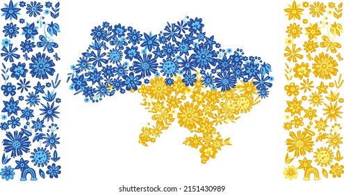 Map of Ukraine of yellow and blue flowers