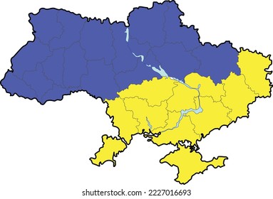 Map of Ukraine in yellow-blue color vector minimalistic style