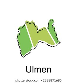 Mapa del diseño colorido de Ulmen, plantilla vectorial internacional del Mapa Mundial con el estilo de esbozo gráfico sobre fondo blanco