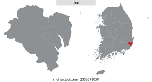 map of Ulsan state of South Korea and location on Korean map