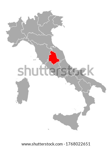 Map of Umbria in Italy on white