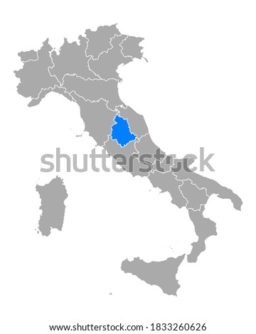Map of Umbria in Italy on white