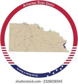 Map of Union County in Arkansas, USA arranged in a circle.