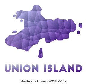 Mapa de Union Island. Baja ilustración policial de la isla. Diseño geométrico púrpura. Ilustración vectorial poligonal.