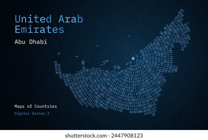 Eine Karte der Vereinigten Arabischen Emirate
Emirate sind in Nullen und Einsen in Form eines Kreises dargestellt. Die Hauptstadt Abu Dhabi ist im Zentrum des Kreises dargestellt	