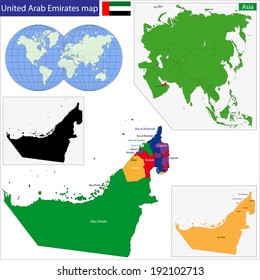 Map of the United Arab Emirates drawn with high detail and accuracy
