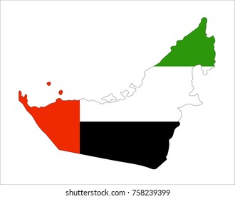 Map Of United Arab Emirates With Flag Isolated On White Background.