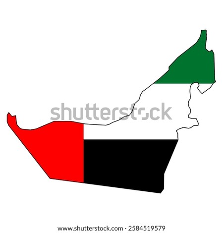 Map of United Arab Emirates with flag colors in it.