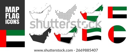 Map of United Arab Emirates with flag on transparent background