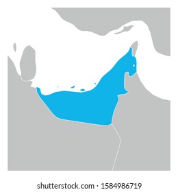 Map of United Arab Emirates green highlighted with neighbor countries.