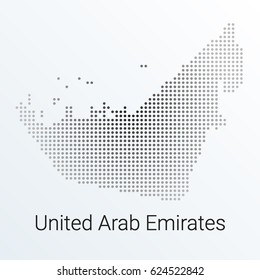 Map of United Arab Emirates, halftone abstract background. The black dots on a gray background. Pixel vector illustration