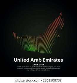 Map of United Arab Emirates Illustration in a linear style. Abstract line art United Arab Emirates map Logotype concept icon. Vector logo UAE map color silhouette on a dark background. EPS 10