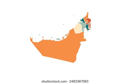 Mapa de Emiratos Árabes Unidos aislado estilo colorido moderno. para diseños de Sitio web, fondo, educación, preciso, personalizable, Viajes por todo el mundo, mapa silueta de fondo, geografía de la tierra, política.