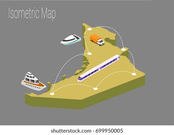 Map United Arab Emirates isometric concept. 3d flat illustration of Map UAE.