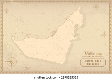 Map of United Arab Emirates in the old style, brown graphics in retro fantasy style