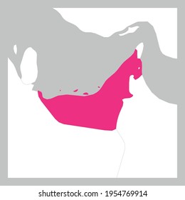 Map of United Arab Emirates pink highlighted with neighbor countries