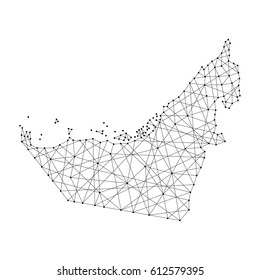 Map of  United Arab Emirates from polygonal black lines and dots of vector illustration