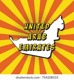 map of united arab emirates in pop art style with radial lines and halftone dots