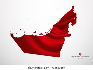 Map of United Arab Emirates with red fabric draping background in vector.