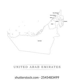 Mapa de Emiratos Árabes Unidos con representación de las divisiones administrativas