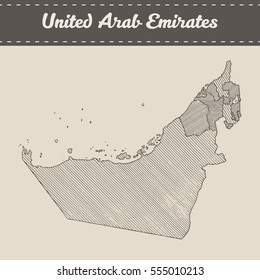 Map of the United Arab Emirates with separable borders, hand drawn vector illustration, sketch