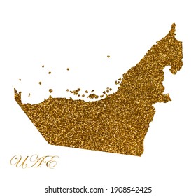 Mapa de los Emiratos Árabes Unidos. Silhouette con textura brillante dorada. Ilustración vectorial