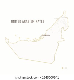 Map of United Arab Emirates (UAE)  with border, cities and capital Abu Dhabi. Each city has separately for your design. Vector Illustration