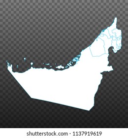 Map of United Arab Emirates. Vector illustration on transparent background. Items are placed on separate layers and editable. Vector illustration eps 10.