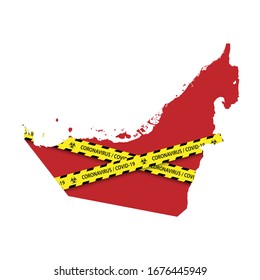Map of United Arab Emirates with warning quarantine yellow tape. Danger coronavirus Banner