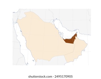 Map of United Arab Emirates in Western Asia: Detailed Illustration of the Country along with its neighboring countries